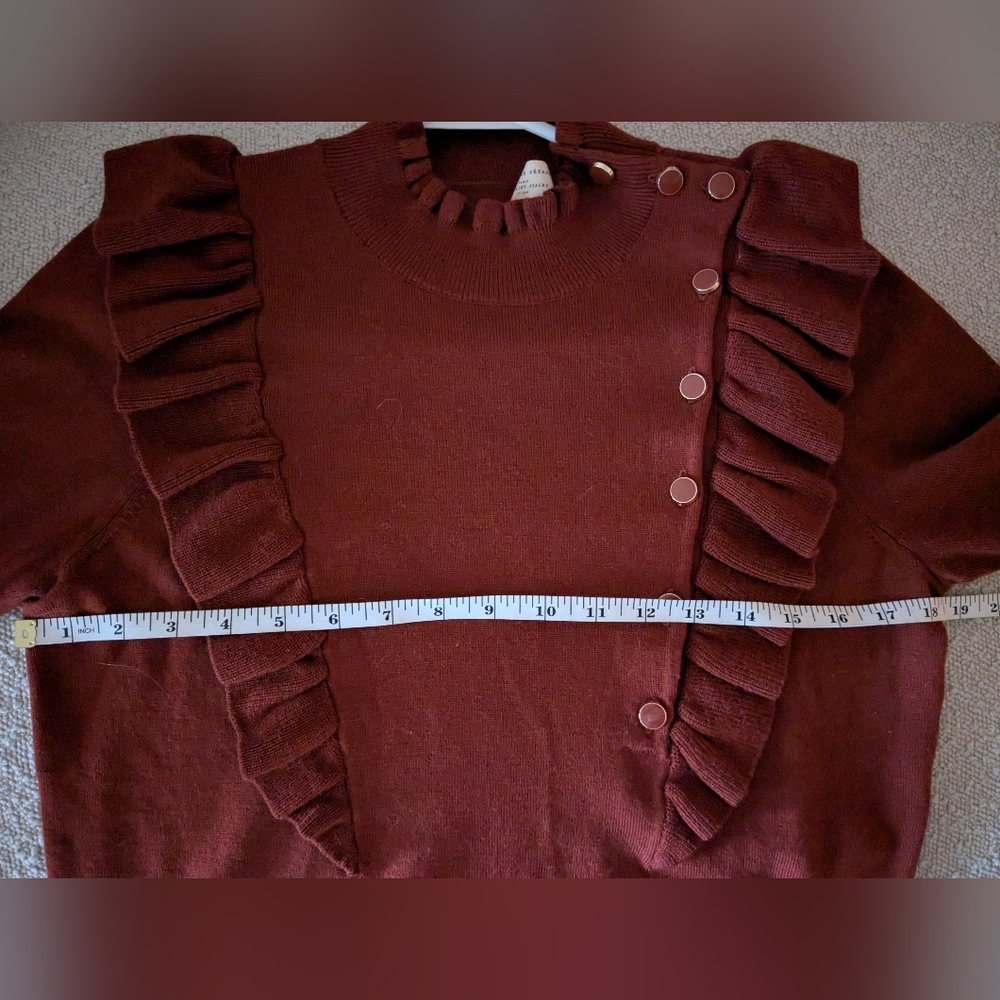 Sezane Rust Ruffle-Trim Knit Sweater - Picture 6 of 6